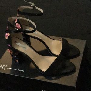 INC: Black Rose Embroidered Heels
